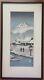 Old Japanese Woodblock Print Of Military Fort And Mt Fuji In Snow, Signed