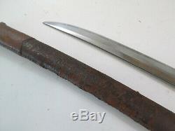 Old Japanese Wwii Samurai Sword W Scabbard Old Blade Cut Down Signed Naga #7/27