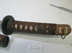 Old Japanese Wwii Samurai Sword W Scabbard Old Blade Cut Down Signed Naga #7/27