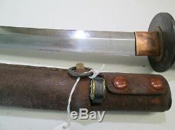 Old Japanese Wwii Samurai Sword W Scabbard Old Blade Cut Down Signed Naga #7/27