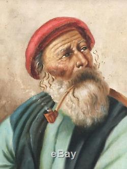 Old Man/Italian Fisherman Smoking Pipe Signed Antique Italy