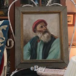 Old Man/Italian Fisherman Smoking Pipe Signed Antique Italy