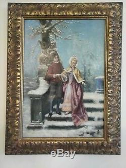 Old Master Antique original 19th C Oil Genre Victorian Painting framed Gothic