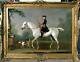 Old Master-art Antique Oil Painting Portrait Aga Horse Dog On Canvas 30x40