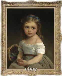Old Master-Art Antique Oil Painting Portrait small girl on canvas 24x36
