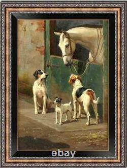 Old Master-Art Antique Oil Painting animal Portrait dog horse on canvas 24x36