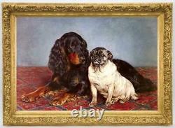 Old Master-Art Antique Oil Painting animal Portrait dog on canvas 24x36