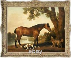 Old Master-Art Antique Oil Painting animal Portrait horse dog on canvas 30x40