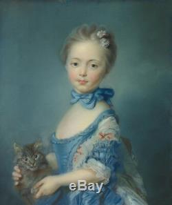 Old Master-Art Antique Oil Painting art Small girl and cat on canvas 20X24