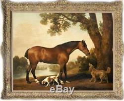 Old Master-Art Antique animal Oil painting Portrait horse dog on Canvas 30X40