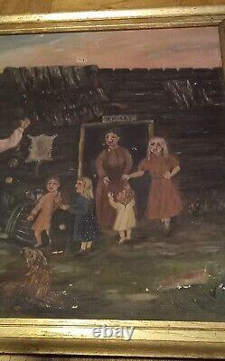 Old Naive 1907 Folk Art Primitive Hillbilly, Temperance Painting Hot Springs Ark