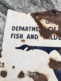 Old National Wildlife Refuge Porcelain sign with bullet holes Authentic Metal