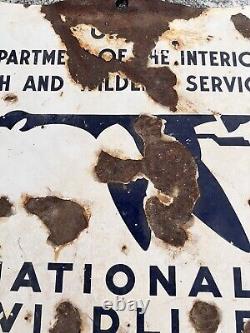 Old National Wildlife Refuge Porcelain sign with bullet holes Authentic Metal