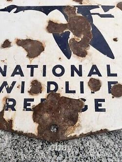 Old National Wildlife Refuge Porcelain sign with bullet holes Authentic Metal