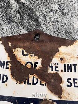 Old National Wildlife Refuge Porcelain sign with bullet holes Authentic Metal