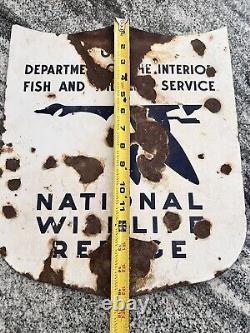 Old National Wildlife Refuge Porcelain sign with bullet holes Authentic Metal
