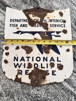 Old National Wildlife Refuge Porcelain sign with bullet holes Authentic Metal