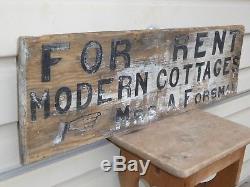 Old Original Modern Cottages Wood Tourists Sign Antique Primitive Folk Art