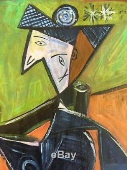 Old Original Modern Oil Painting Cubist Portrait Signed Picasso Cubism Modernism