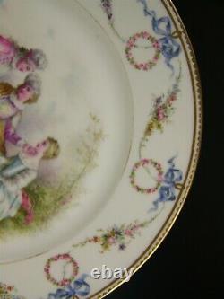 Old Paris Sevres Style Handpainted Ribbons Roses Swag Gold Plate Artist Signed
