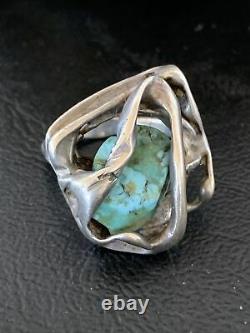 Old Pawn Native American Navajo Sterling Silver Blue Turquoise Ring Sz 5 10779