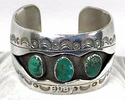 Old Pawn Navajo Cerrillos Turquoise Cuff Bracelet Sterling Silver Native 75G VTG