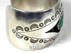Old Pawn Navajo Cerrillos Turquoise Cuff Bracelet Sterling Silver Native 75G VTG