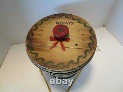 Old Pennsylvania Dutch Folk Art Hand painted Wood Yarn holder Bucket barrel 9½T