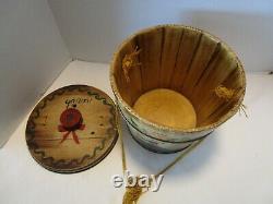 Old Pennsylvania Dutch Folk Art Hand painted Wood Yarn holder Bucket barrel 9½T