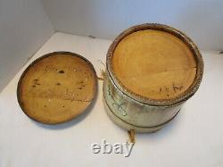 Old Pennsylvania Dutch Folk Art Hand painted Wood Yarn holder Bucket barrel 9½T