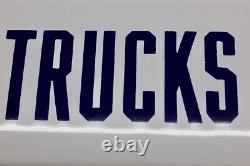 Old Porcelain Sign NO TRUCKS ALLOWED Blue on White Vintage 1920's Antique