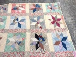 Old Quilt hand stitched antique vintage patchwork star feed sacks signed cutter
