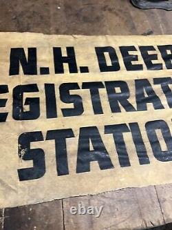 Old Rare Original New Hampshire NH Deer Registration Center Canvas Banner Sign