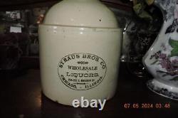 Old Red Wing Stoneware Adv Jug Straus Bros Co Wholesale Liquors Bottom Signed