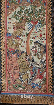 Old Traditional Kamasan Balinese Religious Painting On Cloth Signed