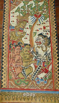 Old Traditional Kamasan Balinese Religious Painting On Cloth Signed