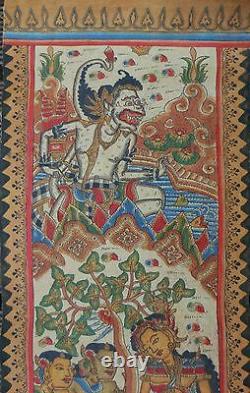 Old Traditional Kamasan Balinese Religious Painting On Cloth Signed