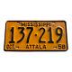 Old Vintage 1958 Mississippi License Plate Attala County Car Tag Kosciusko