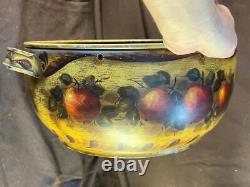 Old Vintage American Folk Art Tole Painted Apple Bucket Painting W. C. Wrede