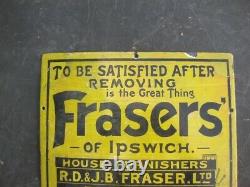 Old Vintage Antique Enamel Sign Frasers Removals Ipswich Cart Pictorial