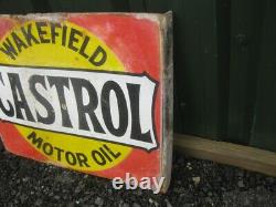 Old Vintage Antique Enamel Sign Garage Gas Petrol Oil Jug Globe Pump Castrol Tin