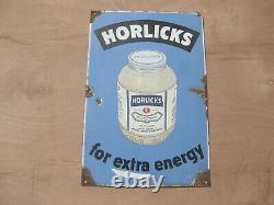 Old Vintage Antique Enamel Sign Shop Advert Horlicks Food Jar Kitchen