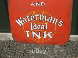 Old Vintage Antique Enamel Sign Shop Advert Waterman Fountain Pen Ink Bottle