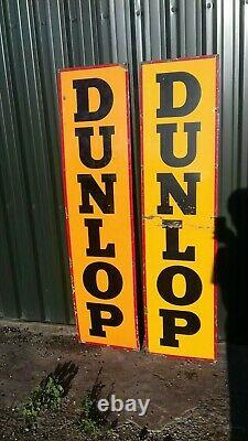 Old Vintage Antique Metal Garage Enamel Signs Dunlop Tires Tyres Auto Advert x2