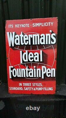 Old Vintage Antique Original Metal Enamel Sign Waterman's Fountain Pens ink o
