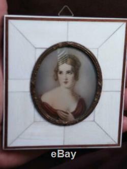 Old Vintage Antique Portrait Miniature Oil Painting Woman Young Lady Framed Art