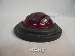 Old Vintage Antique Round Art Deco Theater Glass Exit Light Sign Red & Black