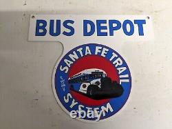 Old Vintage Bus Depot Santa Fe Trail System Porcelain Transportation Sign