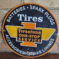 Old Vintage Dated 1962 Firestone Tires Porcelain Advertising Sign Wheel Tire 12