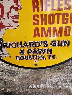 Old Vintage Dated 1972 Richard's Pawn & Gun Porcelain Sign 12 Texas